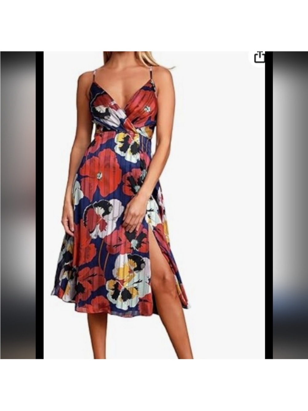 Lulu's Navy Maxi Dress with Red, Yellow & Pink Floral Print